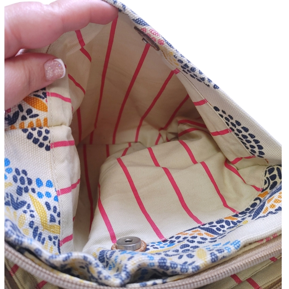 Canvas Floral Print Crossbody Bag in Beige and Orange - Picture 10 of 11